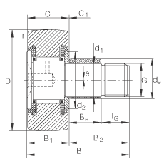 螺栓型滾輪 KRE19-PP, 軸向引導(dǎo)，帶偏心鎖圈，兩側(cè)用塑料推力平墊圈