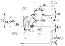 交叉滾子軸承 XSA140414-N, 標(biāo)準(zhǔn)系列 14， 外部的齒輪齒，兩側(cè)唇密封
