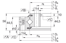 交叉滾子軸承 XSU140844, 標準系列 14， 無齒輪齒，兩側唇密封