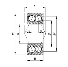 角接觸球軸承 3215-B-2RSR-TVH, 根據(jù) DIN 628-3 標準的主要尺寸，兩側(cè)唇密封，接觸角 α = 25°