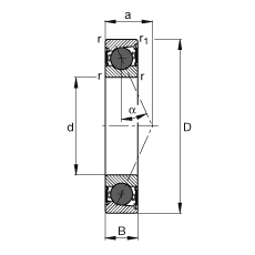 主軸軸承 HCB71910-E-2RSD-T-P4S, 調節，成對或單元安裝，接觸角 α = 25°，陶瓷球，兩側唇密封，非接觸，限制公差