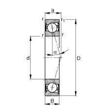 主軸軸承 B71914-C-2RSD-T-P4S, 調節，成對安裝，接觸角 α = 15°，兩側唇密封，非接觸，加嚴公差