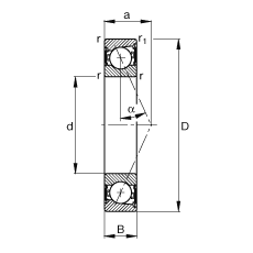 主軸軸承 B7028-E-2RSD-T-P4S, 調節，成對安裝，接觸角 α = 25°，兩側唇密封，非接觸，限制公差