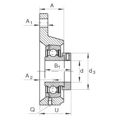 軸承座單元 PCFTR12, 帶三個螺栓孔的法蘭的軸承座單元，鑄鐵，偏心鎖圈，P型密封