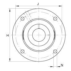 軸承座單元 RMEO80, 帶四個螺栓孔的法蘭的軸承座單元，鑄鐵，定心凸出物，偏心鎖圈，系列 63，R密封