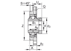 軸承座單元 RMEO80, 帶四個螺栓孔的法蘭的軸承座單元，鑄鐵，定心凸出物，偏心鎖圈，系列 63，R密封