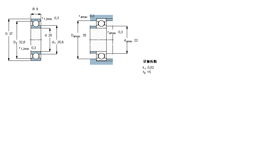 SKF 深溝球軸承, 單列, 無密封件61904樣本圖片