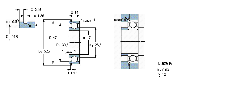 SKF 深溝球軸承, 單列，帶止動環(huán)槽, 無密封件6303NR樣本圖片