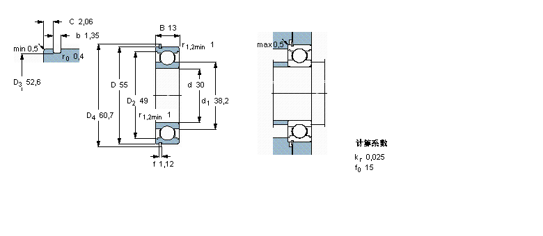 SKF 深溝球軸承, 單列，帶止動(dòng)環(huán)槽, 無密封件6006N樣本圖片