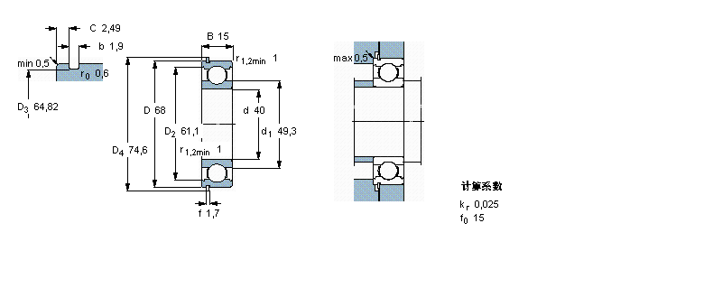 SKF 深溝球軸承, 單列，帶止動(dòng)環(huán)槽, 無(wú)密封件6008N樣本圖片