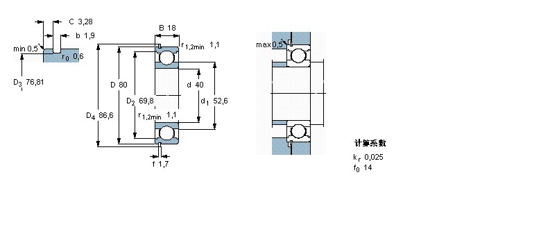 SKF 深溝球軸承, 單列，帶止動環槽, 無密封件6208N樣本圖片