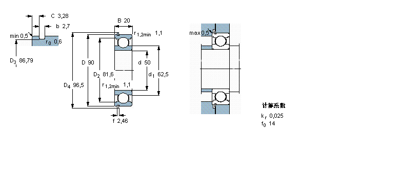 SKF 深溝球軸承, 單列，帶止動環槽, 無密封件6210NR樣本圖片