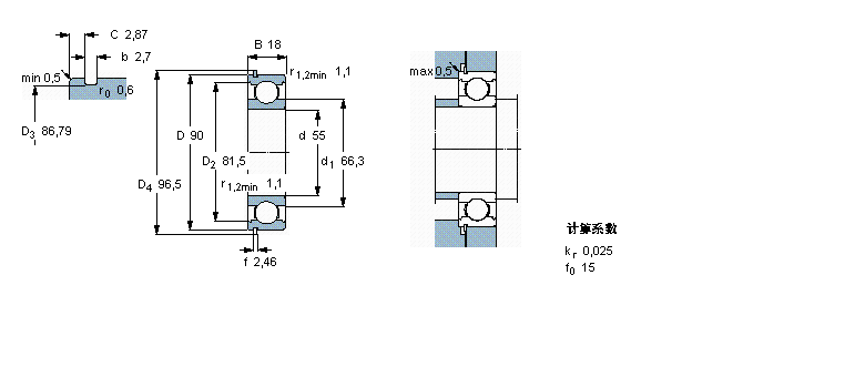 SKF 深溝球軸承, 單列，帶止動環槽, 無密封件6011NR樣本圖片