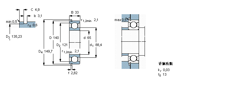 SKF 深溝球軸承, 單列，帶止動環槽, 無密封件6313NR樣本圖片