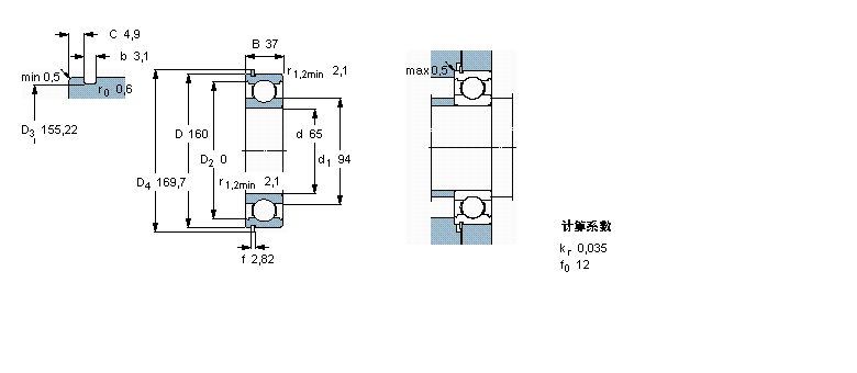 SKF 深溝球軸承, 單列，帶止動環槽, 無密封件6413NR樣本圖片