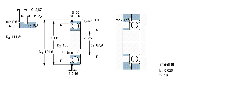 SKF 深溝球軸承, 單列，帶止動環槽, 無密封件6015NR樣本圖片