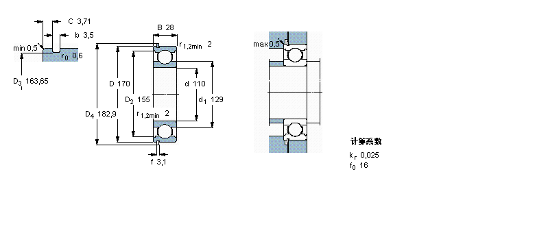 SKF 深溝球軸承, 單列，帶止動環槽, 無密封件6022N樣本圖片
