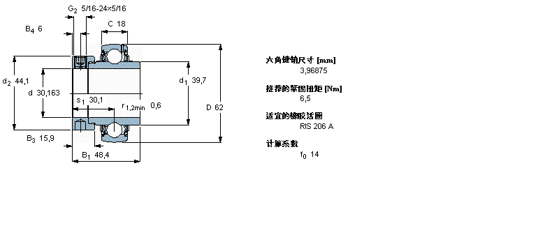 SKF Y-型立式軸承座單元, 沖壓鋼軸承座，偏心鎖緊定軸環, 英制軸承YEL206-103-2F樣本圖片