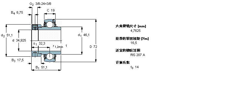 SKF Y-型立式軸承座單元, 沖壓鋼軸承座，偏心鎖緊定軸環(huán), 英制軸承YEL207-106-2F樣本圖片