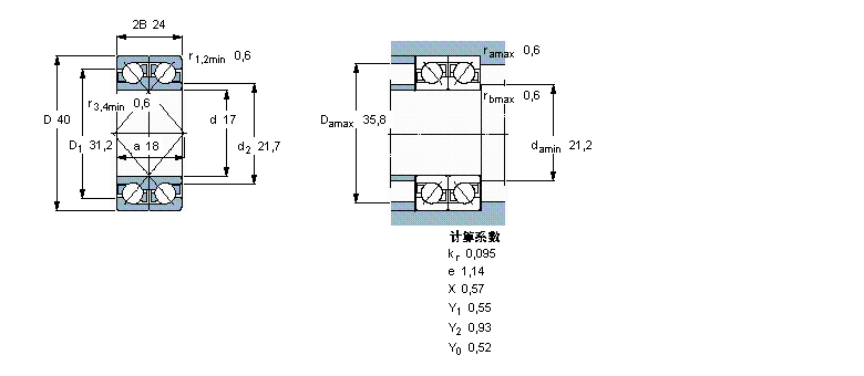 SKF 角接觸球軸承, 單列，用于配對(duì)安裝, 面對(duì)面配對(duì)2×7203BECBP樣本圖片