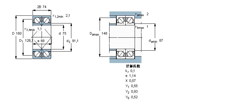 SKF 角接觸球軸承, 單列，用于配對安裝, 前后配對2×7315BECBP樣本圖片