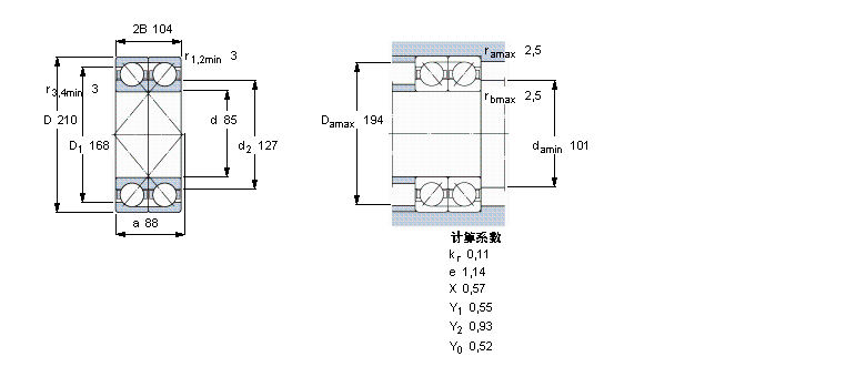 SKF 角接觸球軸承, 單列，用于配對安裝, 面對面配對2×7417BACBMC樣本圖片