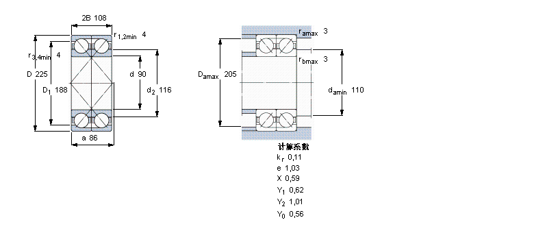 SKF 角接觸球軸承, 單列，用于配對安裝, 面對面配對2×7418GBM樣本圖片