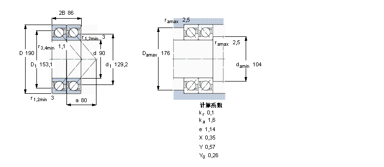 SKF 角接觸球軸承, 單列，用于配對安裝, 前后配對2×7318BEGAY樣本圖片