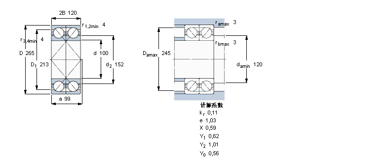 SKF 角接觸球軸承, 單列，用于配對安裝, 面對面配對2×7420CBM樣本圖片