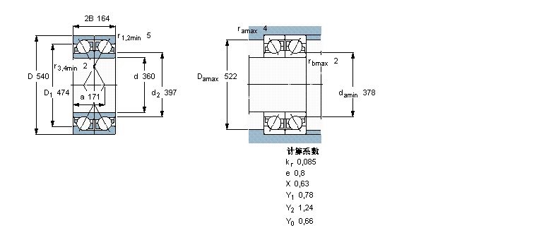 SKF 角接觸球軸承, 單列，用于配對安裝, 面對面配對2×7072AGM樣本圖片