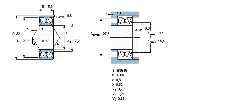 SKF 角接觸球軸承, 雙列, 兩面密封件3201A-2RS1TN9/MT33樣本圖片