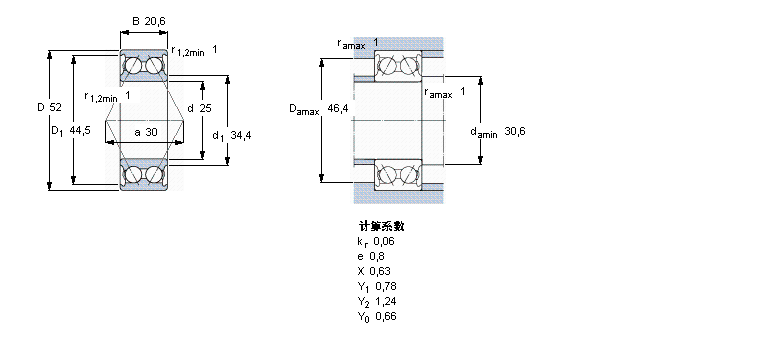 SKF 角接觸球軸承, 雙列, 無密封件5205A樣本圖片