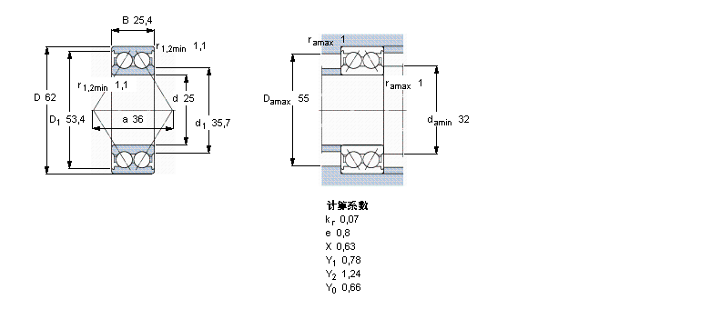 SKF 角接觸球軸承, 雙列, 無密封件3305ATN9樣本圖片