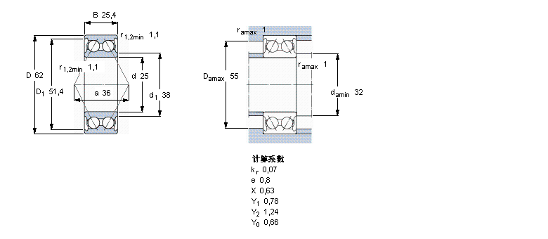 SKF 角接觸球軸承, 雙列, 無密封件3305A樣本圖片