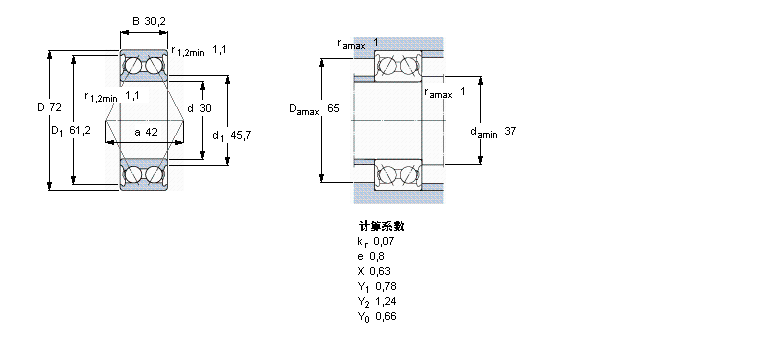 SKF 角接觸球軸承, 雙列, 無密封件3306A樣本圖片