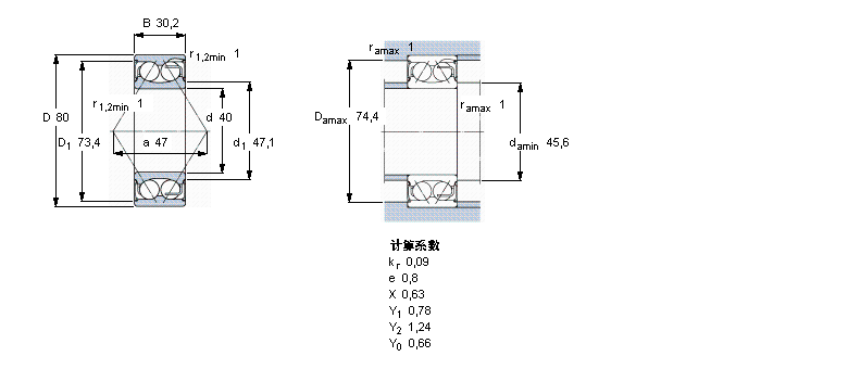 SKF 角接觸球軸承, 雙列, 兩面密封件5208E-2RS1樣本圖片
