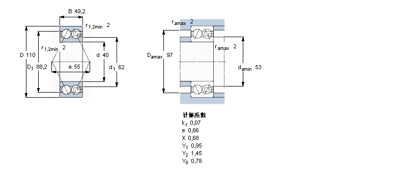 SKF 角接觸球軸承, 雙列, 無密封件5408A樣本圖片