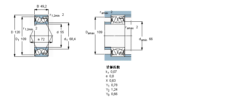 SKF 角接觸球軸承, 雙列, 兩面防塵罩5311A-2Z樣本圖片