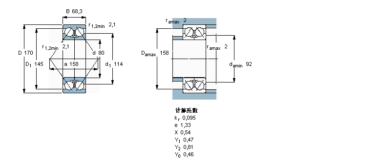 SKF 角接觸球軸承, 雙列, 無密封件, 兩部份內(nèi)圈3316DMA樣本圖片