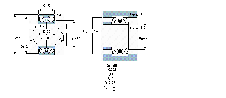 SKF 角接觸球軸承, 雙列, 無密封件, 兩部份內圈305609A樣本圖片