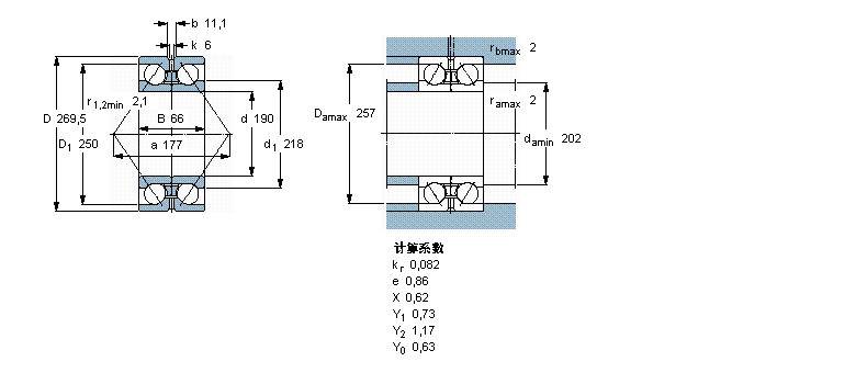 SKF 角接觸球軸承, 雙列, 無密封件, 兩部份內圈305338DA樣本圖片