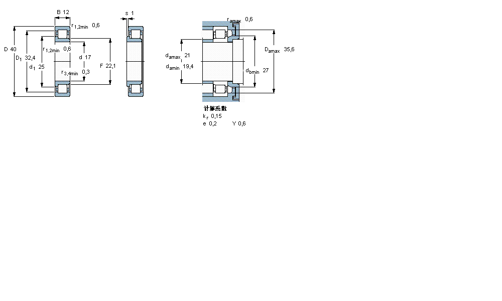 SKF 圓柱滾子軸承, 單列, NJ 設(shè)計(jì)NJ203ECML樣本圖片