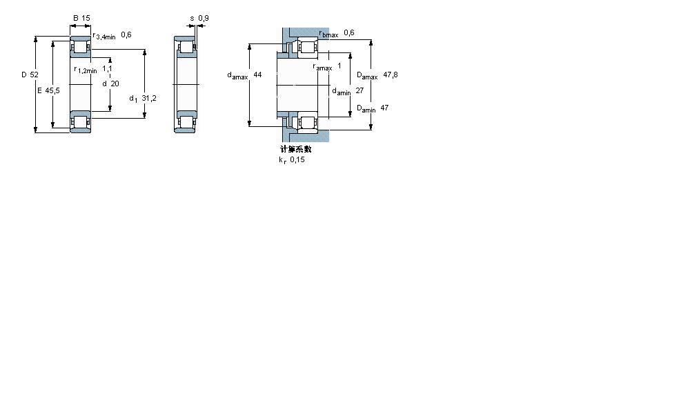 SKF 圓柱滾子軸承, 單列, N 設計N304ECP樣本圖片