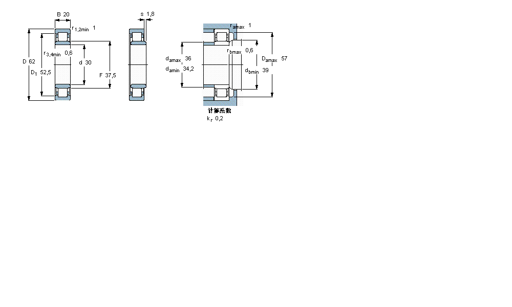 SKF 圓柱滾子軸承, 單列, NU 設計NU2206ECML樣本圖片