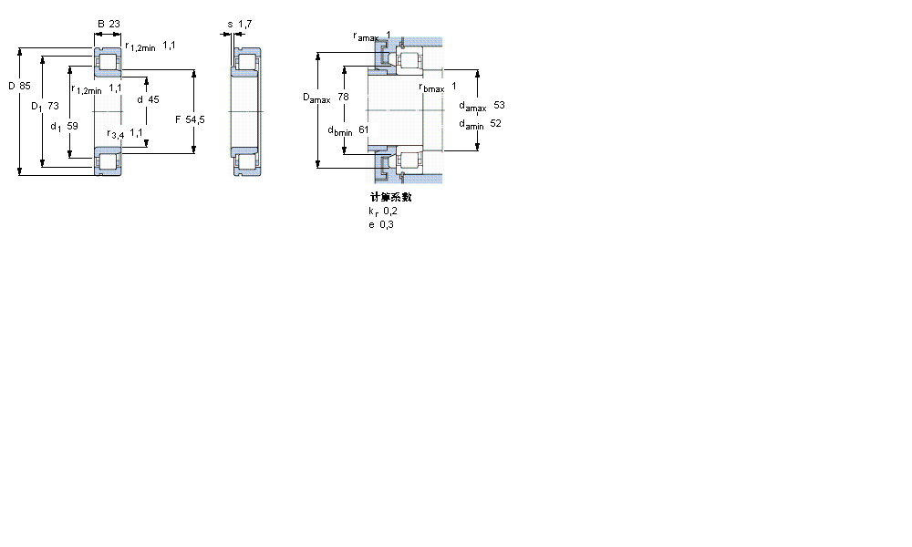 SKF 圓柱滾子軸承, 單列, NJ 設計, 于外圈的帶止動槽NJ2209ECNJ樣本圖片
