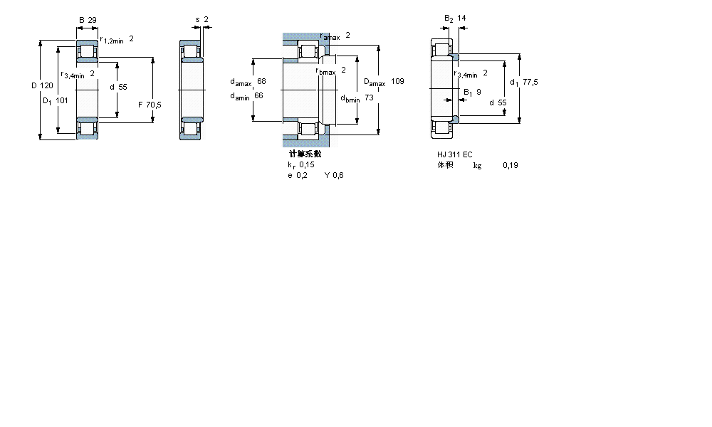 SKF 圓柱滾子軸承, 單列, NU 設計NU311ECML樣本圖片