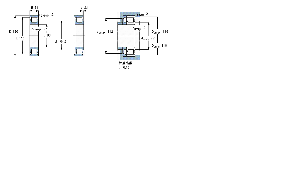 SKF 圓柱滾子軸承, 單列, N 設計N312ECP樣本圖片