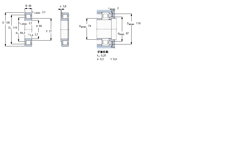 SKF 圓柱滾子軸承, 單列, NJ 設(shè)計(jì), 于外圈的一個(gè)帶定位槽NJ2312ECN1ML樣本圖片