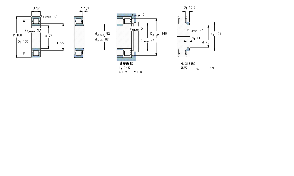 SKF 圓柱滾子軸承, 單列, NU 設計NU315ECJ樣本圖片