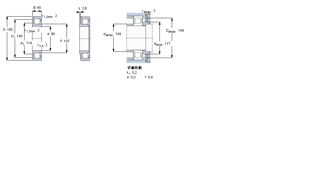 SKF 圓柱滾子軸承, 單列, NJ 設計, 于外圈的一個帶定位槽NJ2218ECN1ML樣本圖片
